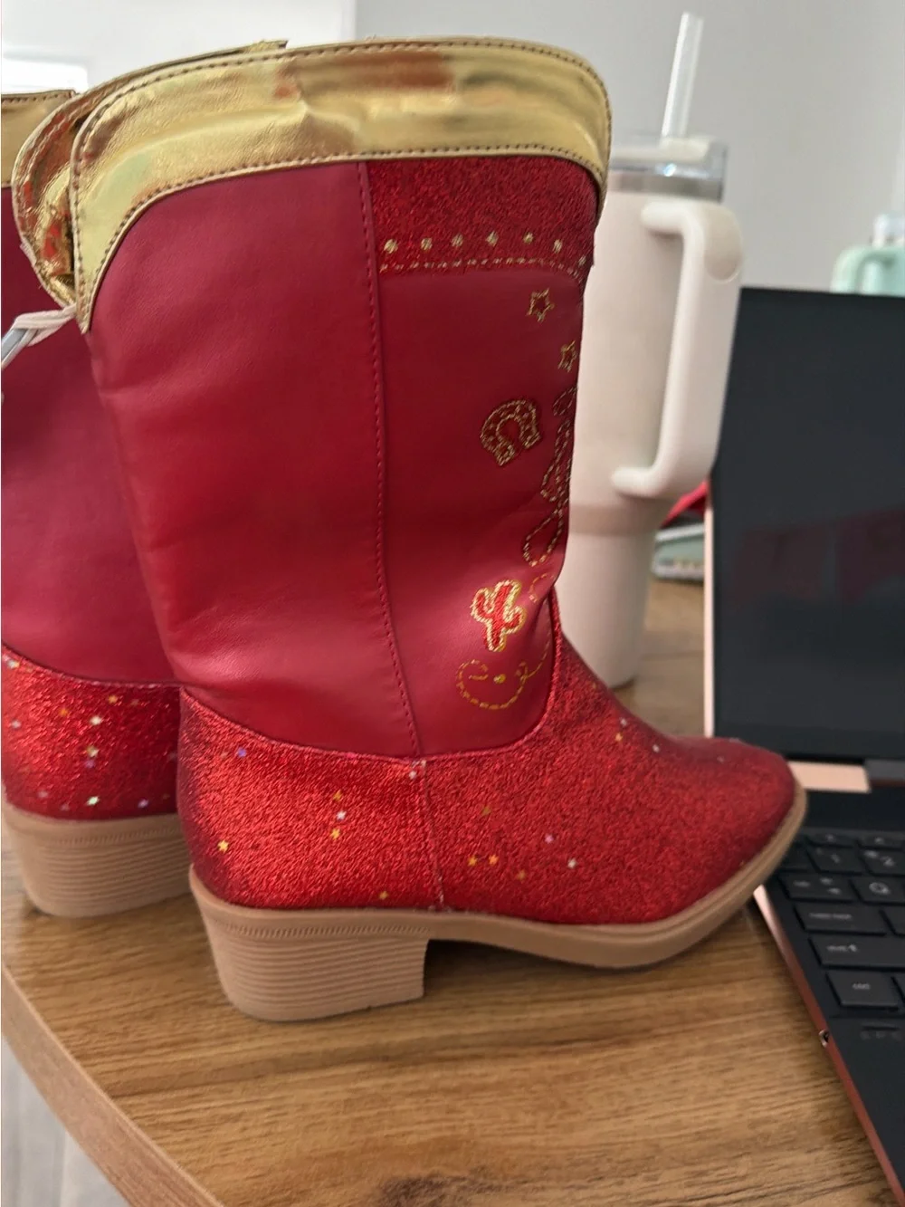Disney Toy Story Jesse Red Glitter Western Ankle Boots with Gold Trim